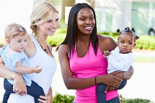 diverse mothers with children