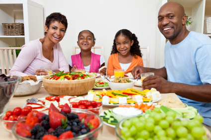 African American family eating